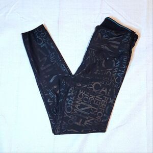 Calvin Klein Black Text Performance Wick Cropped Leggings Size Small